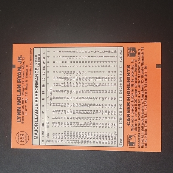 Nolan Ryan Donruss 1990 #659,#665,#166. 3 Baseball Cards all ERROR on INC No (.) - Picture 2 of 9